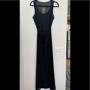 New! TCEC Black semi sheer beach cover dress belted M